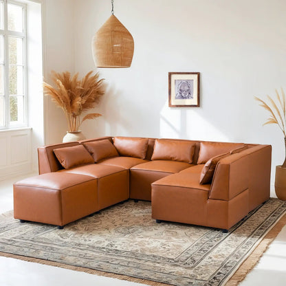 Wexford cognac leather modular sofa, stationary sectional by Unique Piece Furniture on Tampa Home & Garden Store