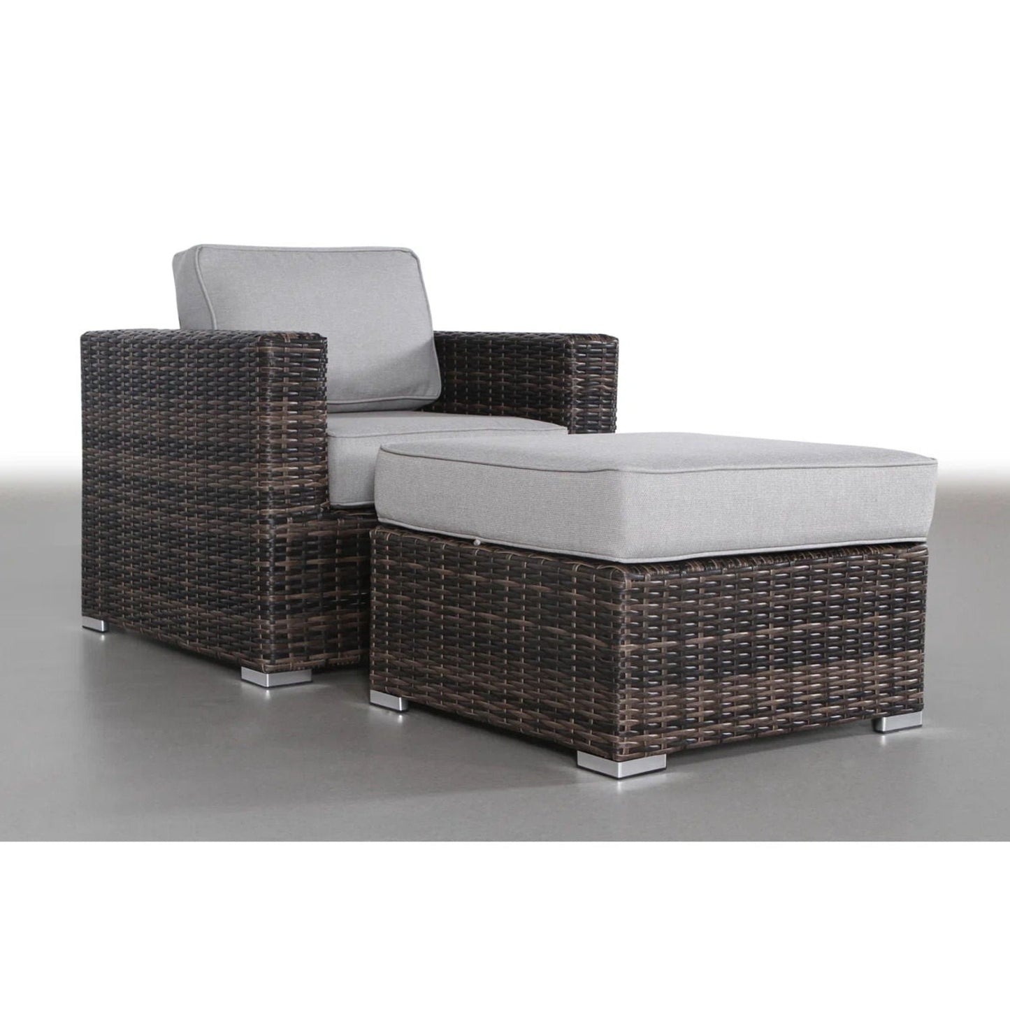 2-piece outdoor patio chair set with dark brown wicker and gray foam cushions HouseOfZazla on Tampa Home & Garden Store