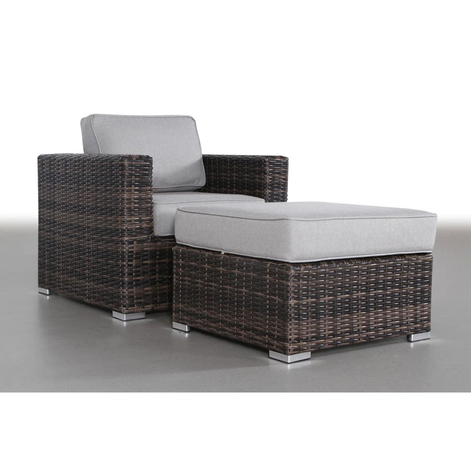 2-piece outdoor patio chair set with dark brown wicker and gray foam cushions HouseOfZazla on Tampa Home & Garden Store