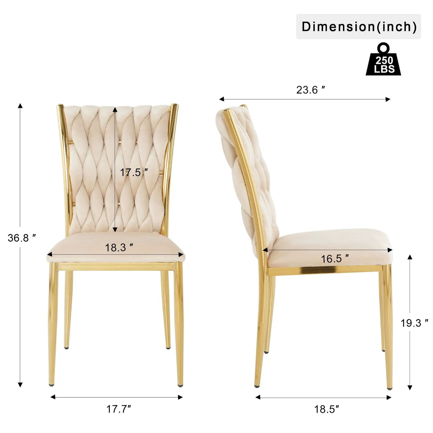 Tufted cream dining chairs with gold metal frames, set of 2 by Unique Piece Furniture on Tampa Home & Garden Store
