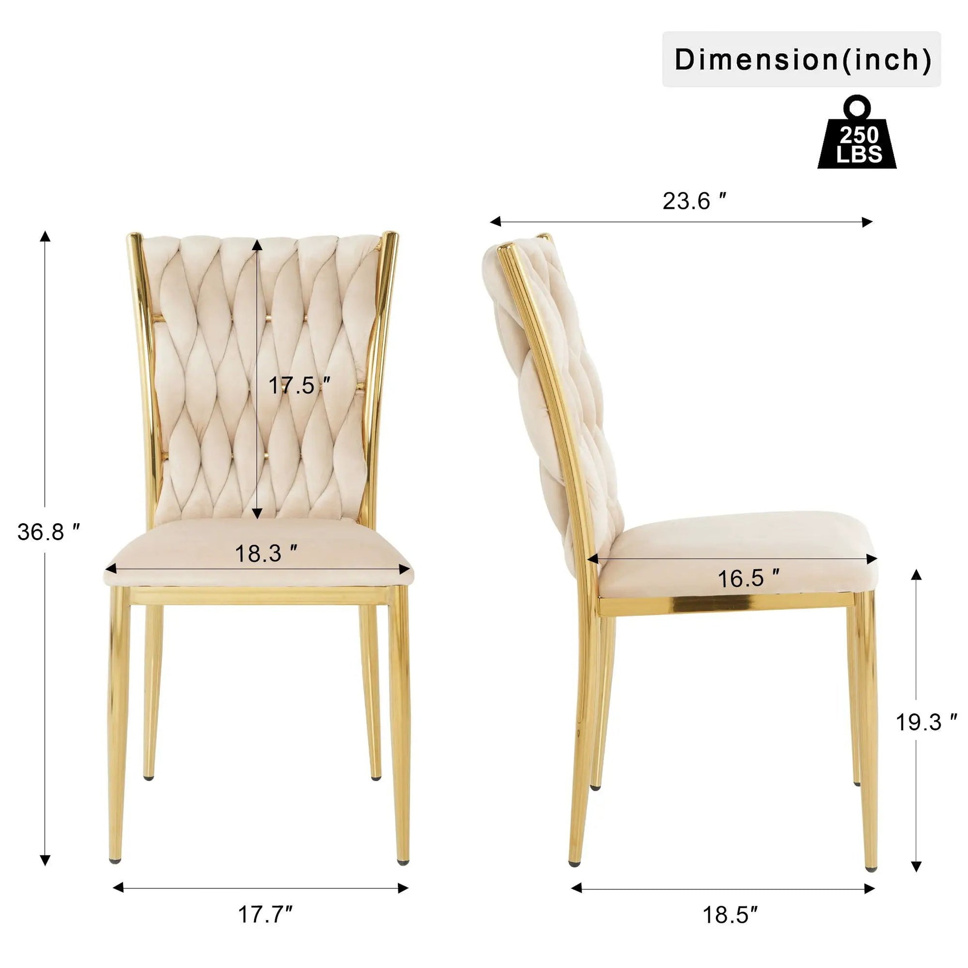 Tufted cream dining chairs with gold metal frames, set of 2 by Unique Piece Furniture on Tampa Home & Garden Store