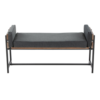 Upholstered farmhouse bench with wood panel accents in dark gray by HouseOfZazla on Tampa Home & Garden Store