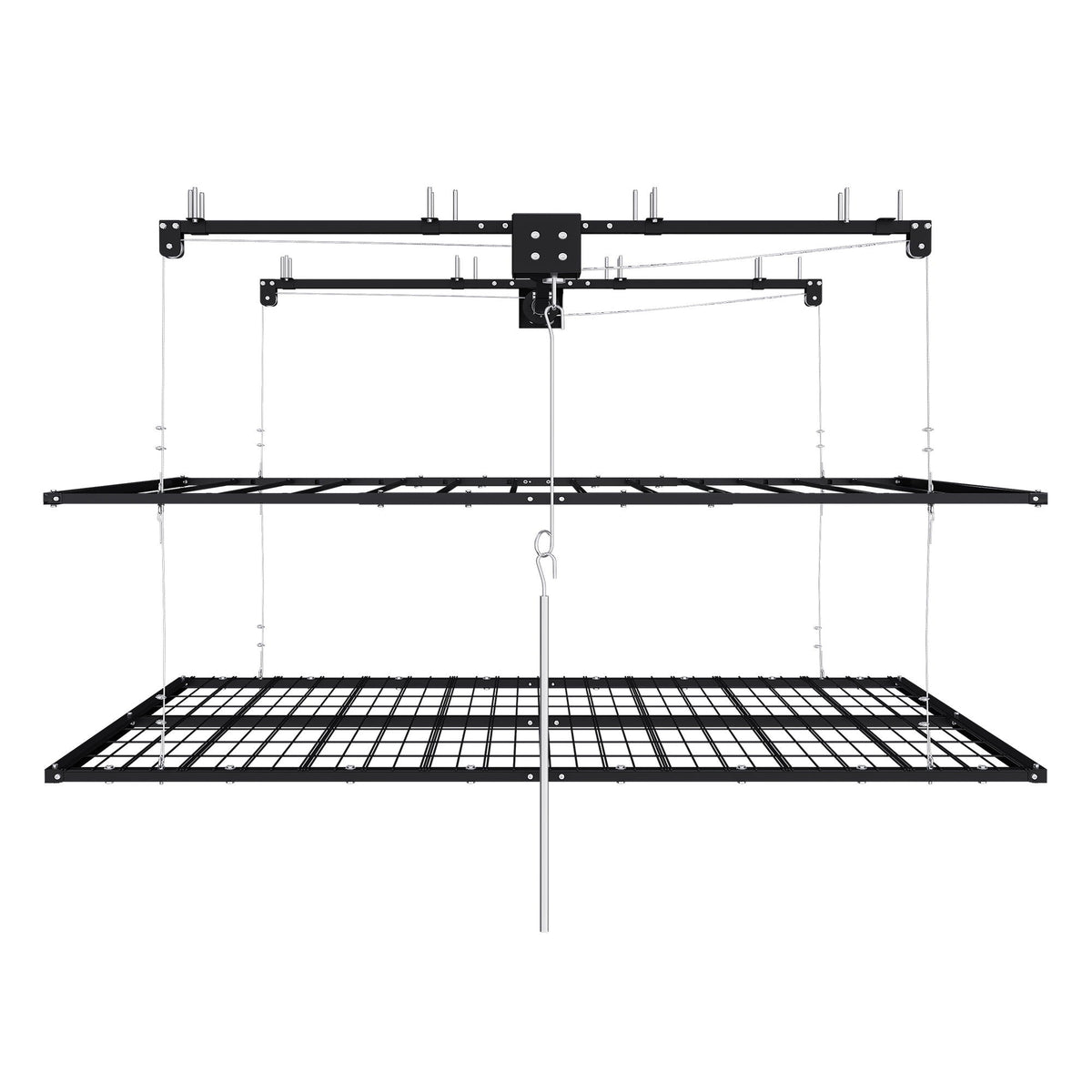 Overhead Garage Storage Rack with Crank System, black metal frame, HouseOfZazla on Tampa Home & Garden Store