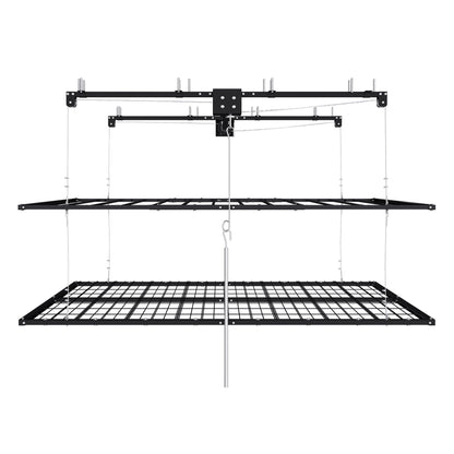 Overhead Garage Storage Rack with Crank System, black metal frame, HouseOfZazla on Tampa Home & Garden Store