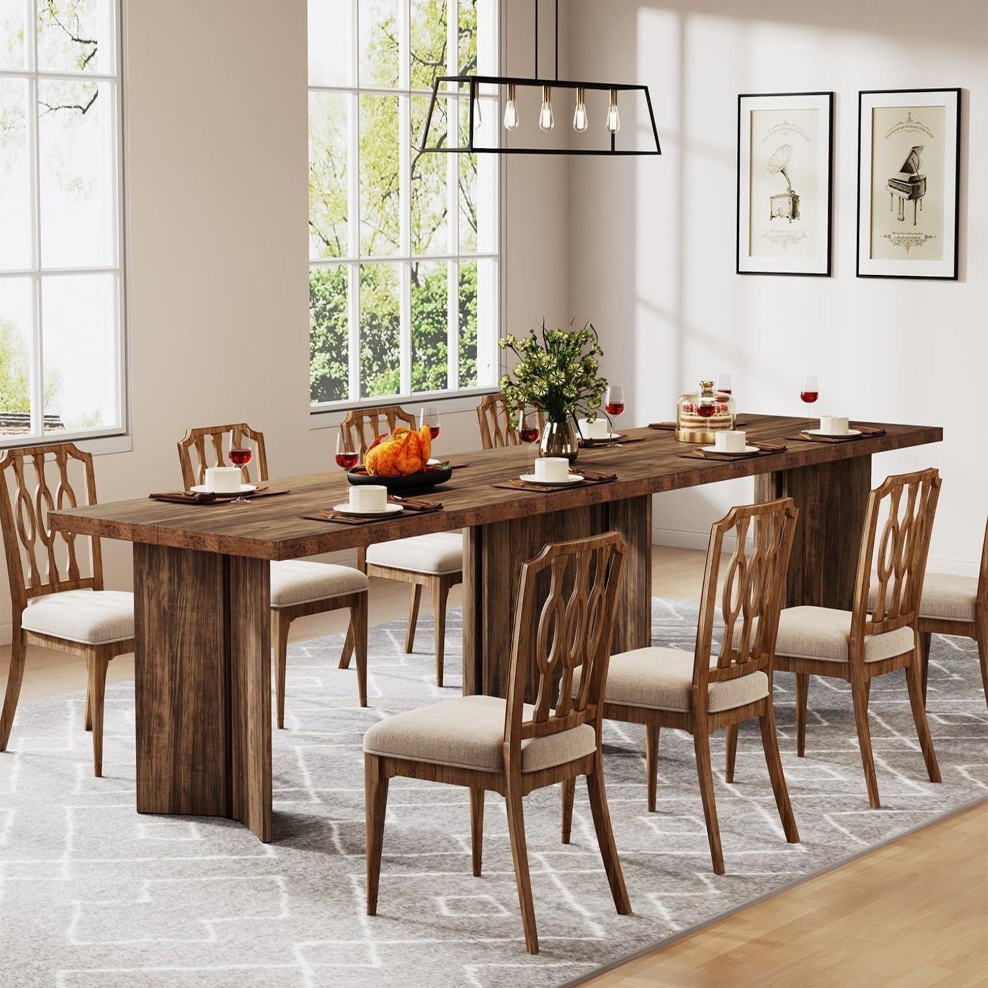 HouseOfZazla Dining Table For 4-6 with thick wood top and matching chairs in a dining room on Tampa Home & Garden Store