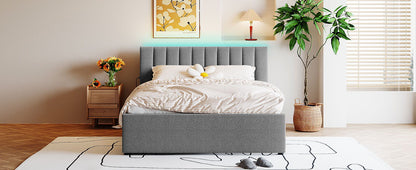 Upholstered platform bed with trundle in grey fabric by HouseOfZazla with tufted headboard on Tampa Home & Garden Store