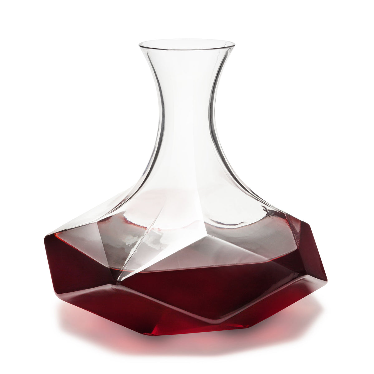 Viski Seneca faceted crystal wine decanter with clear neck and ruby red base on Tampa Home & Garden Store