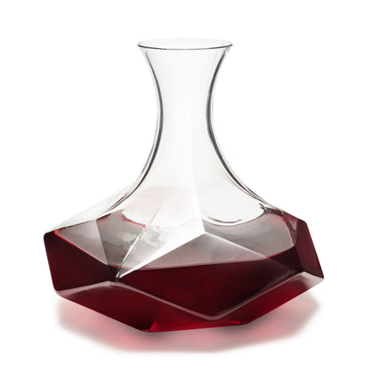 Viski Seneca faceted crystal wine decanter with clear neck and ruby red base on Tampa Home & Garden Store