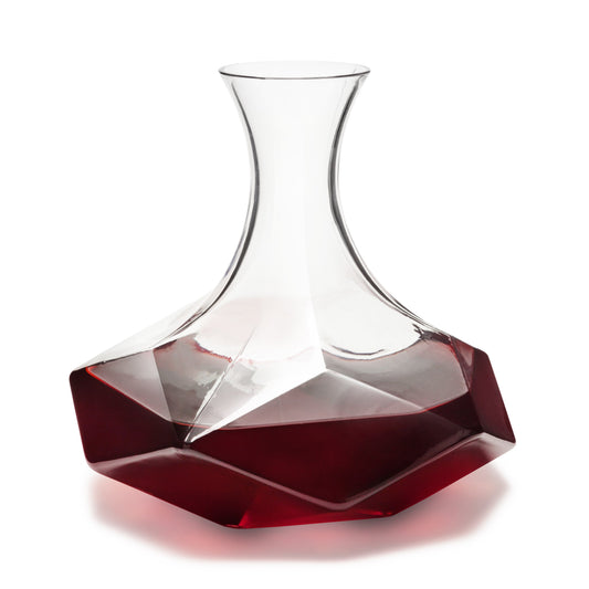 Viski Seneca faceted crystal wine decanter with clear neck and ruby red base on Tampa Home & Garden Store