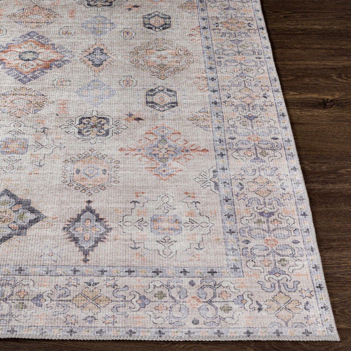 Beige Beckett Washable Rug by Boutique Rugs with a bordered traditional pattern on Tampa Home & Garden Store