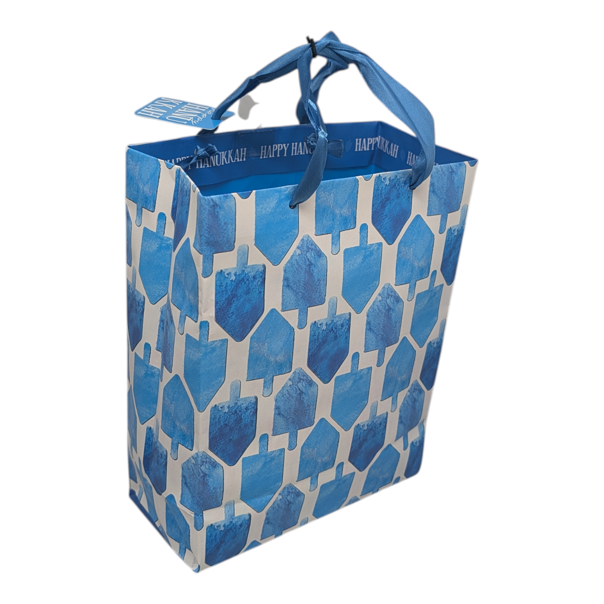 Hanukkah medium gift bag by The Country Christmas Loft, blue with Happy Hanukkah print on Tampa Home & Garden Store
