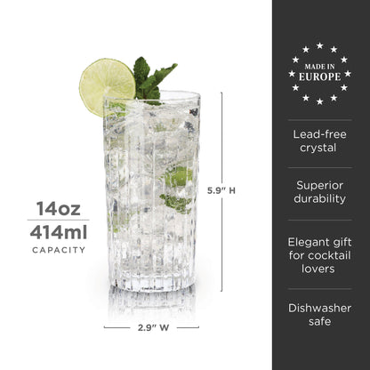 Premium Italian Crystal Highball Glasses Set of 4