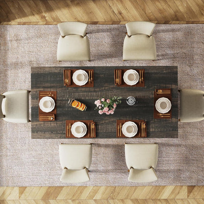 Dining Table For 4-6 People dark wood thick top with beige chairs and dinnerware by HouseOfZazla on Tampa Home & Garden Store