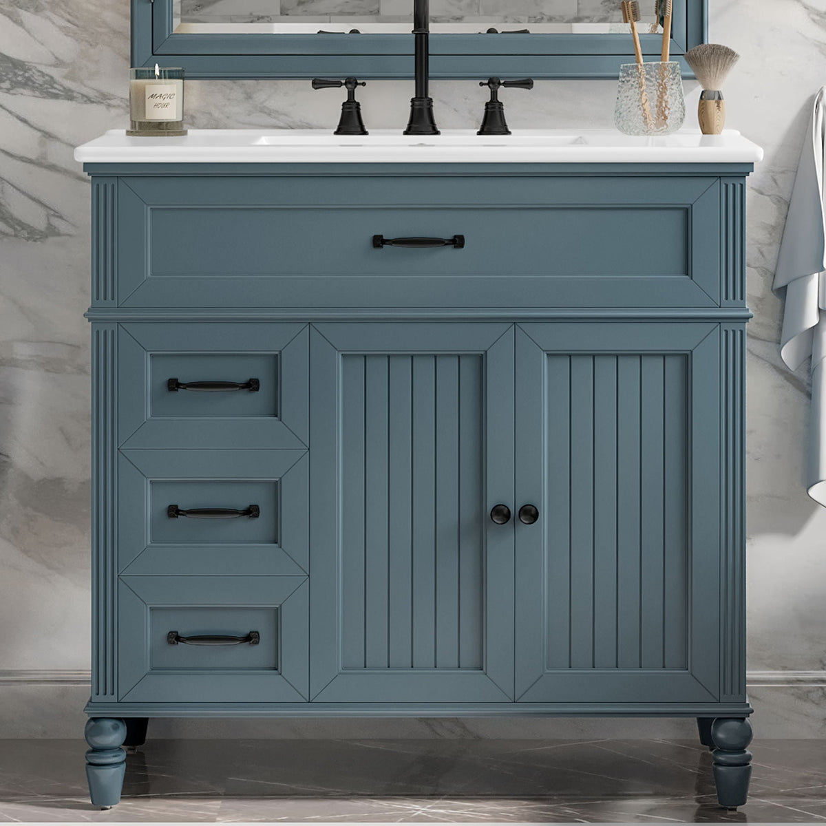 Bathroom vanity with sink and drawers freestanding solid wood cabinet blue gray HouseOfZazla on Tampa Home & Garden Store