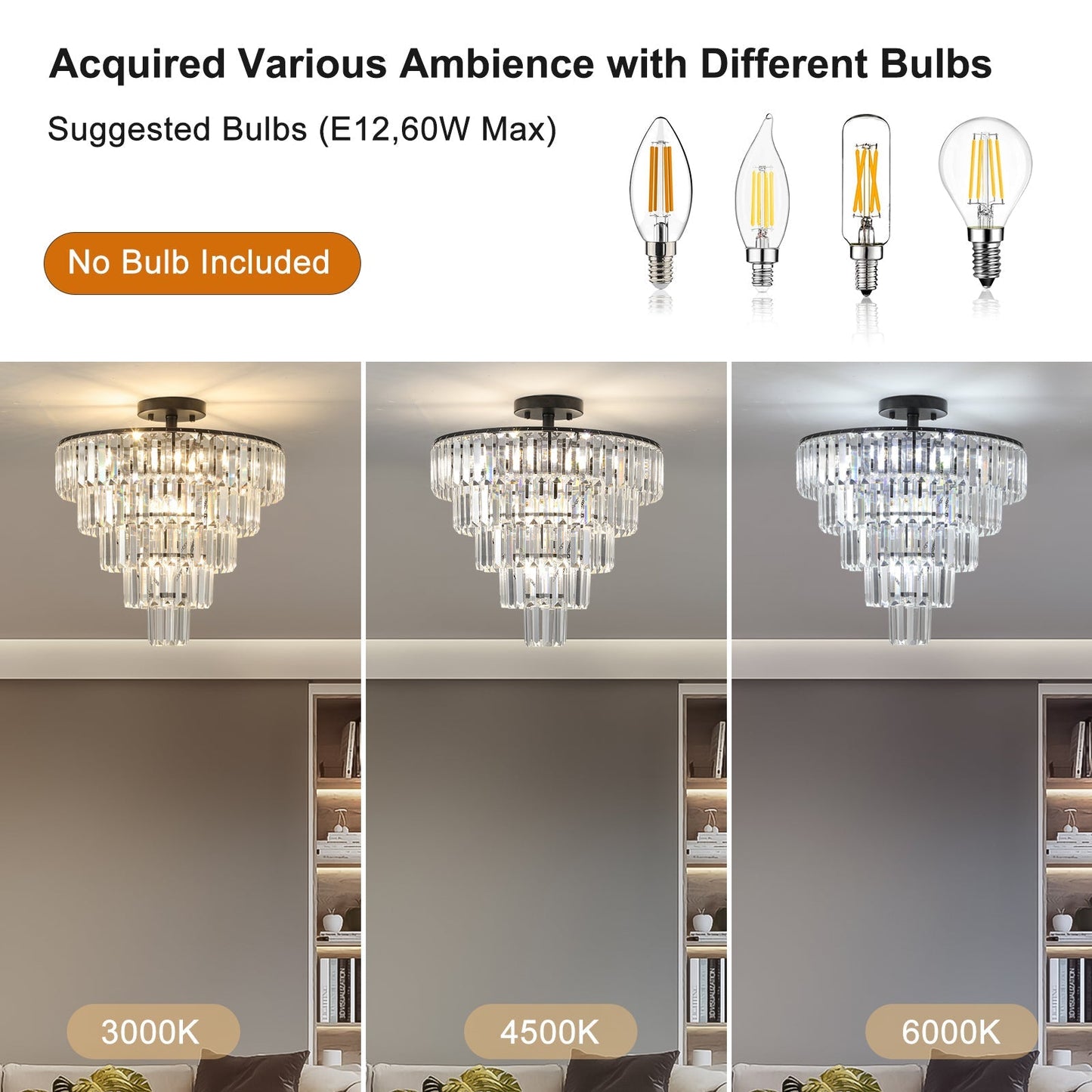 20-inch black crystal chandelier ceiling light by HouseOfZazla; 3 color temps 3000K-6000K on Tampa Home & Garden Store