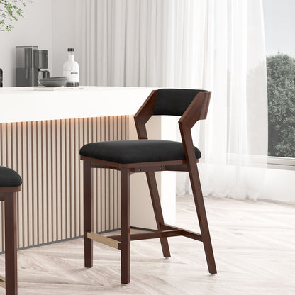 Patricia Counter Stool, counter-height 24–27, dark walnut wood, black upholstered seat, 2-pack on Tampa Home & Garden Store