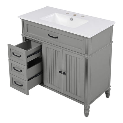 Bathroom vanity with sink and drawers, gray solid wood cabinet with white countertop on Tampa Home & Garden Store