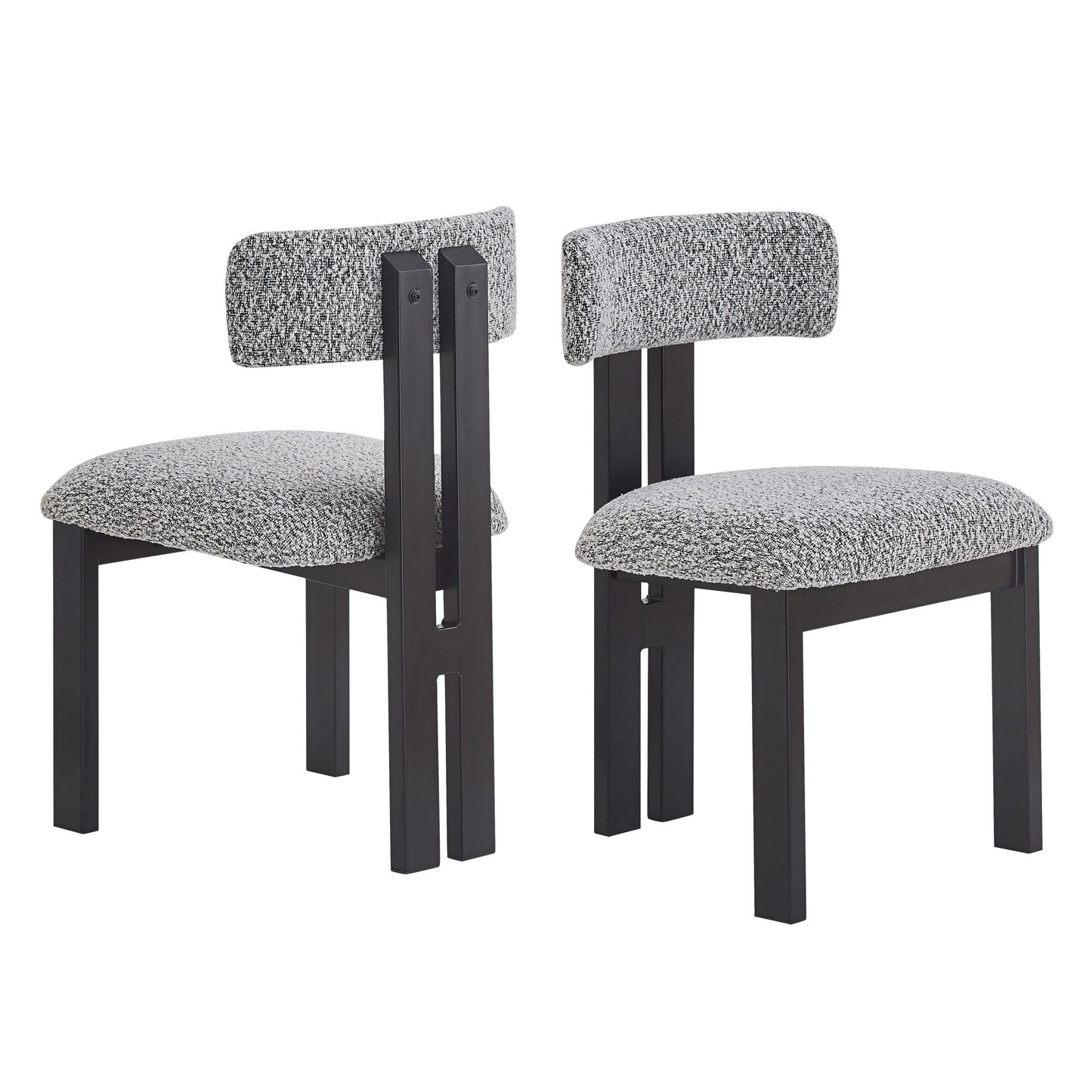 Modern upholstered armless dining chairs with black metal legs, speckled fabric, 2 chairs on Tampa Home & Garden Store