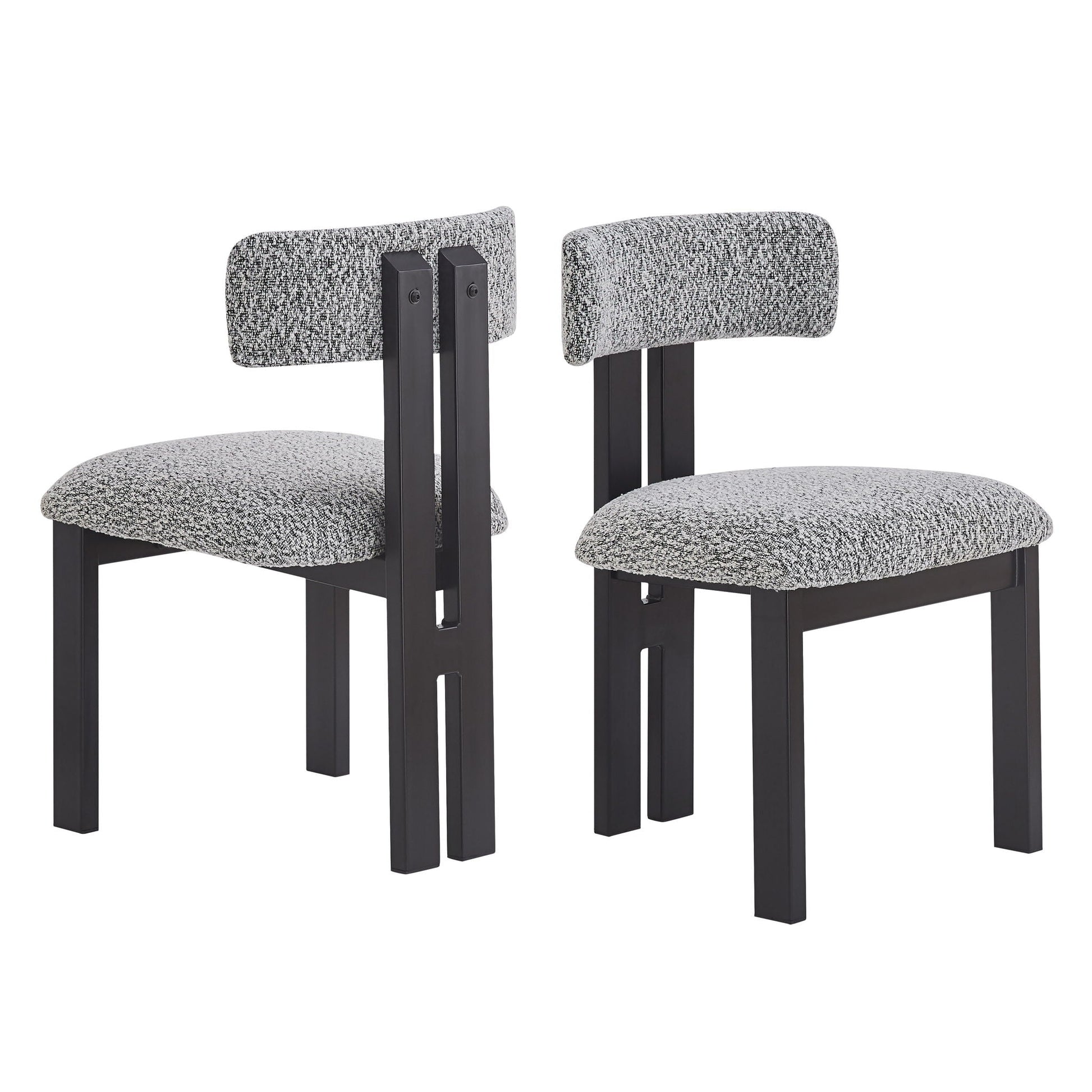 Modern upholstered armless dining chairs with black metal legs, speckled fabric, 2 chairs on Tampa Home & Garden Store