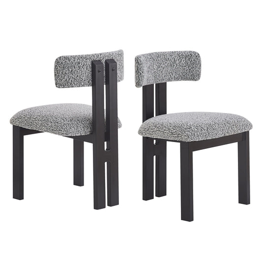 Modern upholstered armless dining chairs with black metal legs, speckled fabric, 2 chairs on Tampa Home & Garden Store