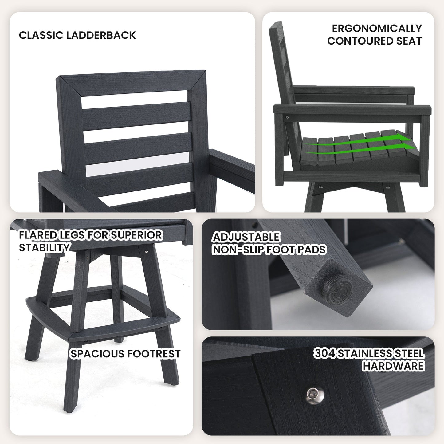 Outdoor 360° Swivel Bar Chair in Slate Grey ladderback and contoured seat by HouseOfZazla on Tampa Home & Garden Store