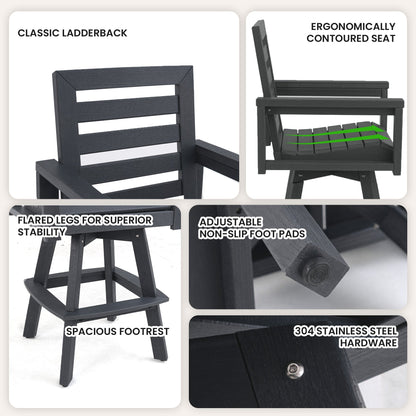 Outdoor 360° Swivel Bar Chair in Slate Grey ladderback and contoured seat by HouseOfZazla on Tampa Home & Garden Store