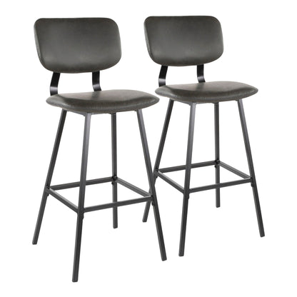 Contemporary barstool pair with zigzag stitching, black gray faux leather seats, metal legs on Tampa Home & Garden Store