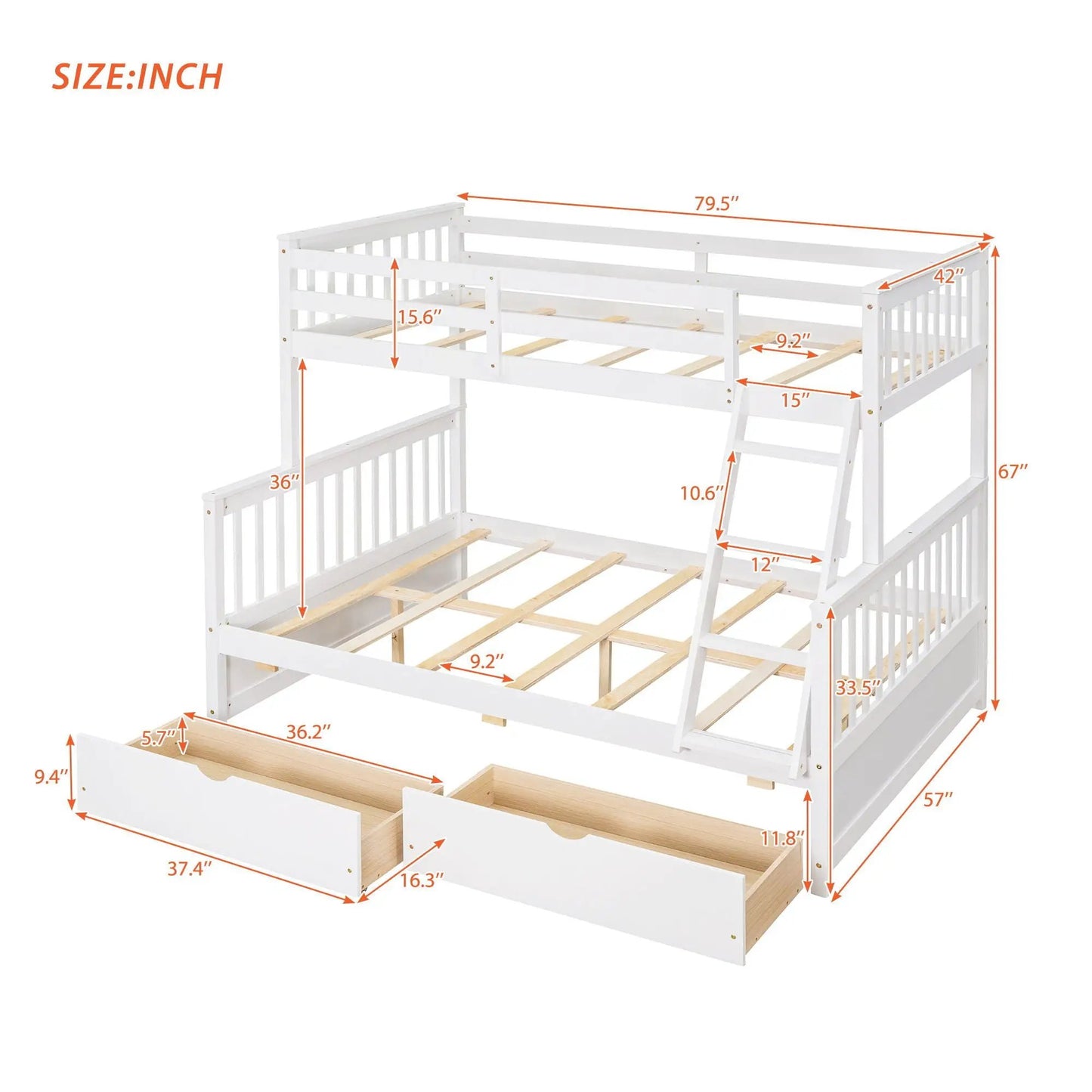 White bunk bed with ladders and two under-bed storage drawers by Unique Piece Furniture on Tampa Home & Garden Store