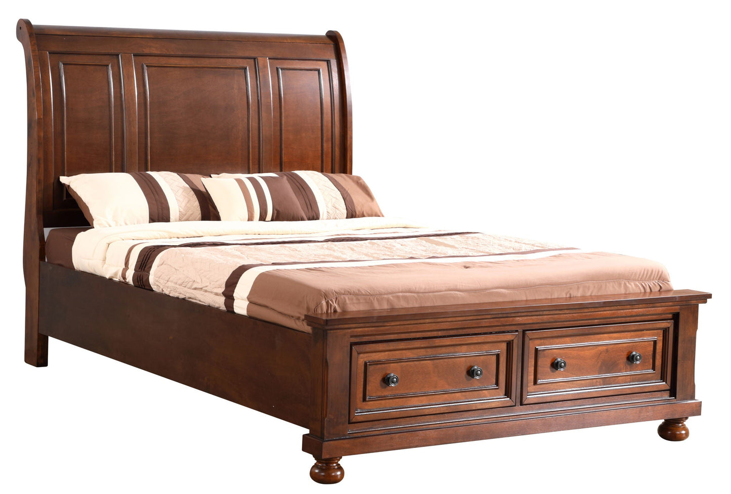 Stunning Sleigh Bed Design by HouseOfZazla in dark wood with built-in storage drawers on Tampa Home & Garden Store