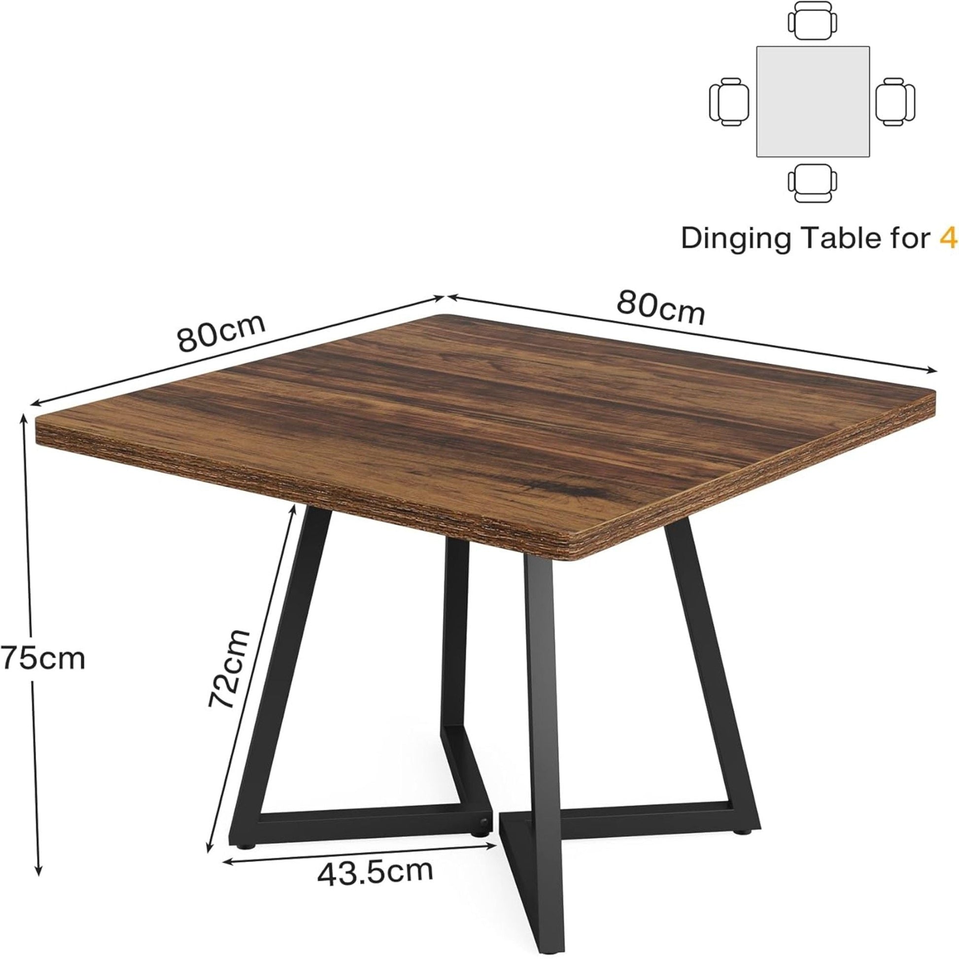 Square Dining Compact Kitchen Table in brown wood finish with black metal legs by HouseOfZazla on Tampa Home & Garden Store