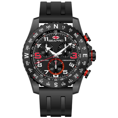 Seapro Men's Gallantry watch with black chronograph dial, red accents, black strap on Tampa Home & Garden Store