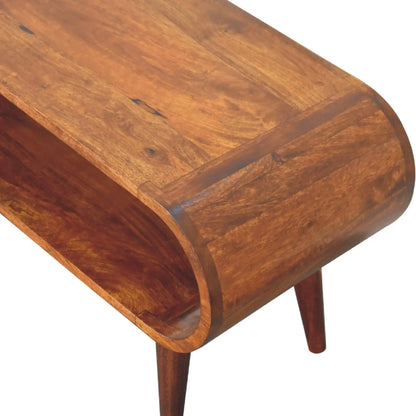 Amaya Nordic Style Wooden Coffee Table with warm brown finish, round edge and tapered legs on Tampa Home & Garden Store