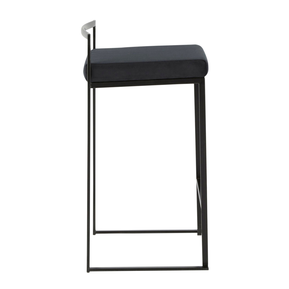 Stackable counter stool with cushioned navy seat and slim black metal frame on Tampa Home & Garden Store