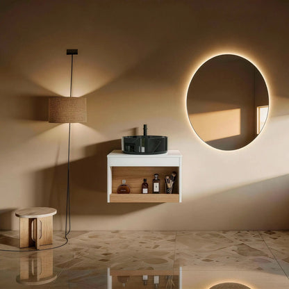 Floating Vanity with Vessel Sink and Open Shelf