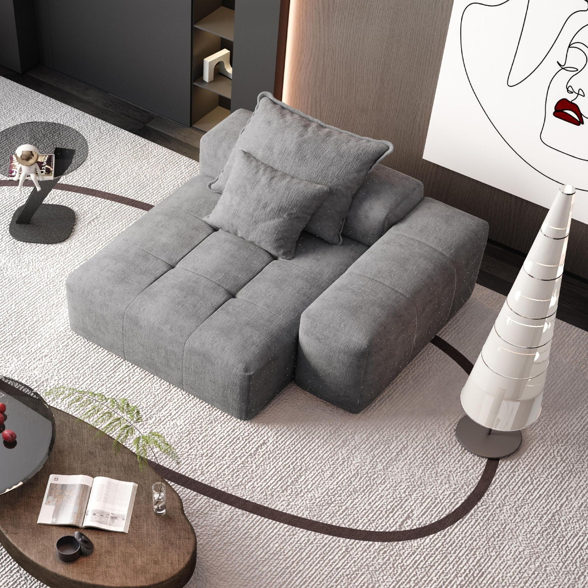 Modular chaise sofa in gray sparkling chenille by HouseOfZazla with plush cushions on Tampa Home & Garden Store