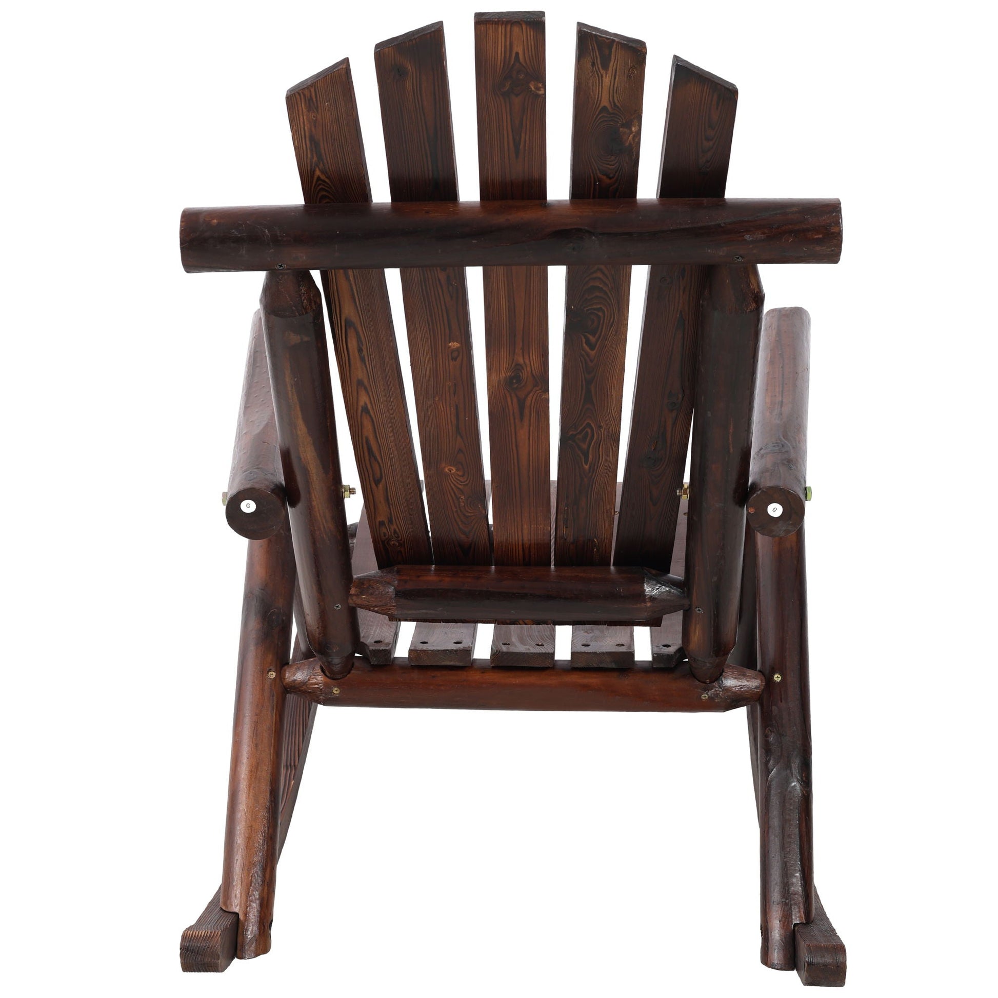 Durable wooden porch rocker with fir log back, dark brown stain, HouseOfZazla on Tampa Home & Garden Store