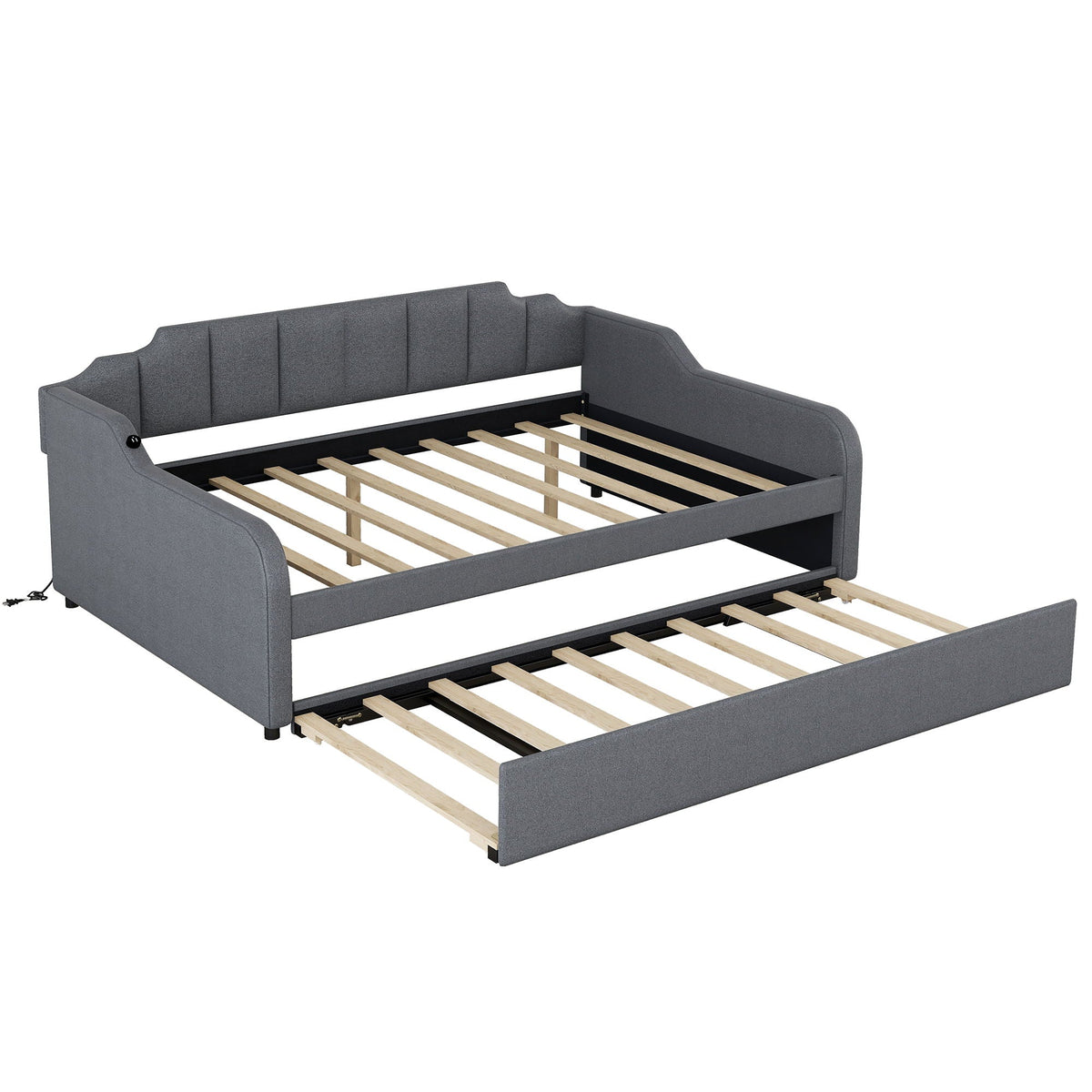Full size upholstered daybed with trundle gray fabric by HouseOfZazla with USB charging on Tampa Home & Garden Store