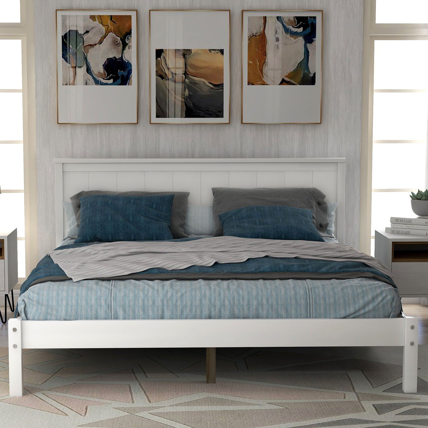 Strong Espresso Wood Platform Bed and Headboard