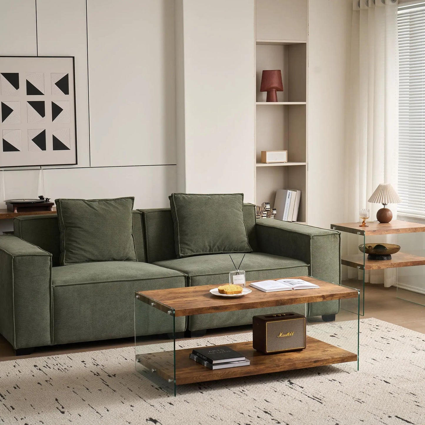 Durable Table For Living Room coffee table glass sides and wood shelf Unique Piece on Tampa Home & Garden Store