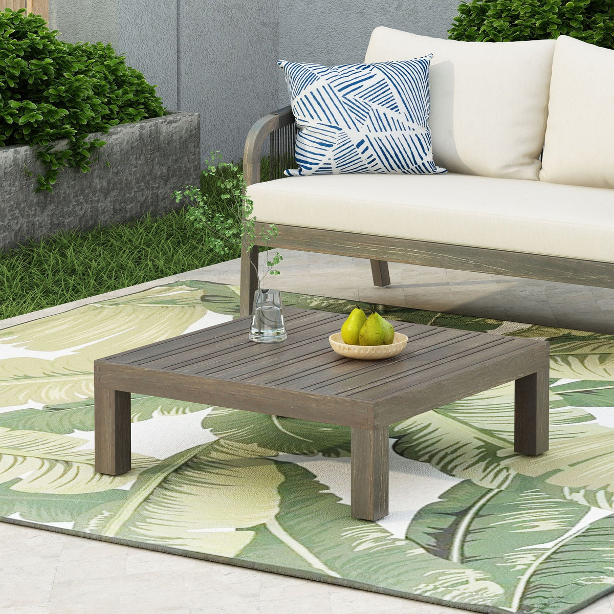 Rustic gray coffee table with slat panel design by HouseOfZazla for outdoor living on Tampa Home & Garden Store