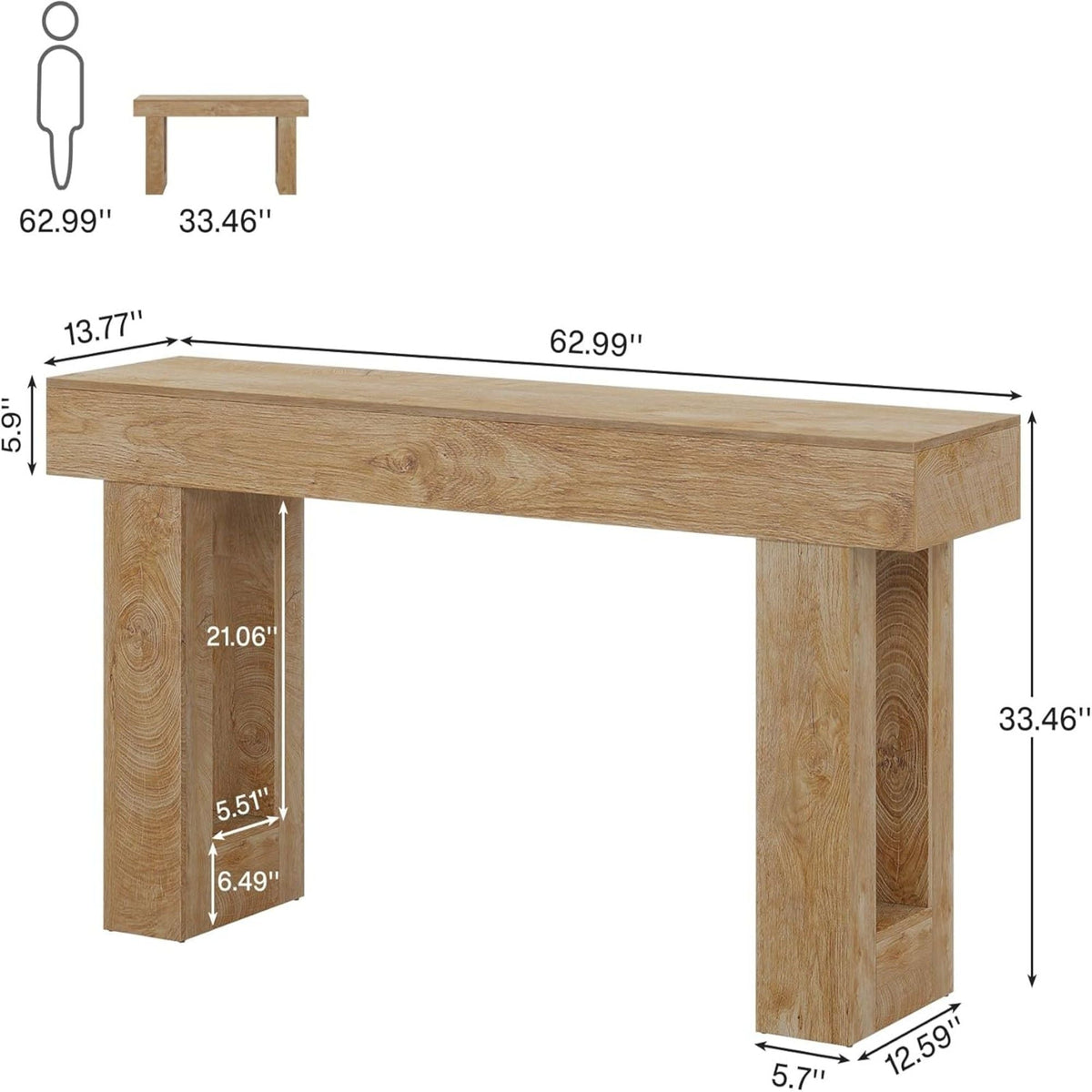 Extra long narrow console table with open storage shelf in light brown wood by HouseOfZazla on Tampa Home & Garden Store