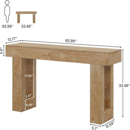 Extra long narrow console table with open storage shelf in light brown wood by HouseOfZazla on Tampa Home & Garden Store