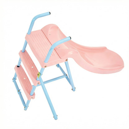 Blue and Pink Outdoor Swing Set with Slide