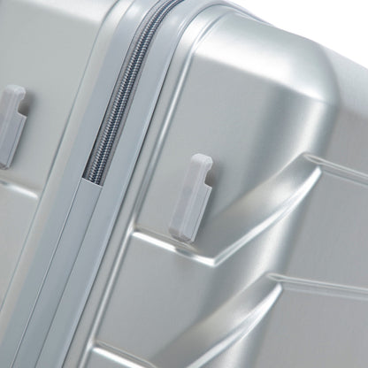 3-Piece ABS luggage set closeup of silver suitcase exterior zipper track on Tampa Home & Garden Store
