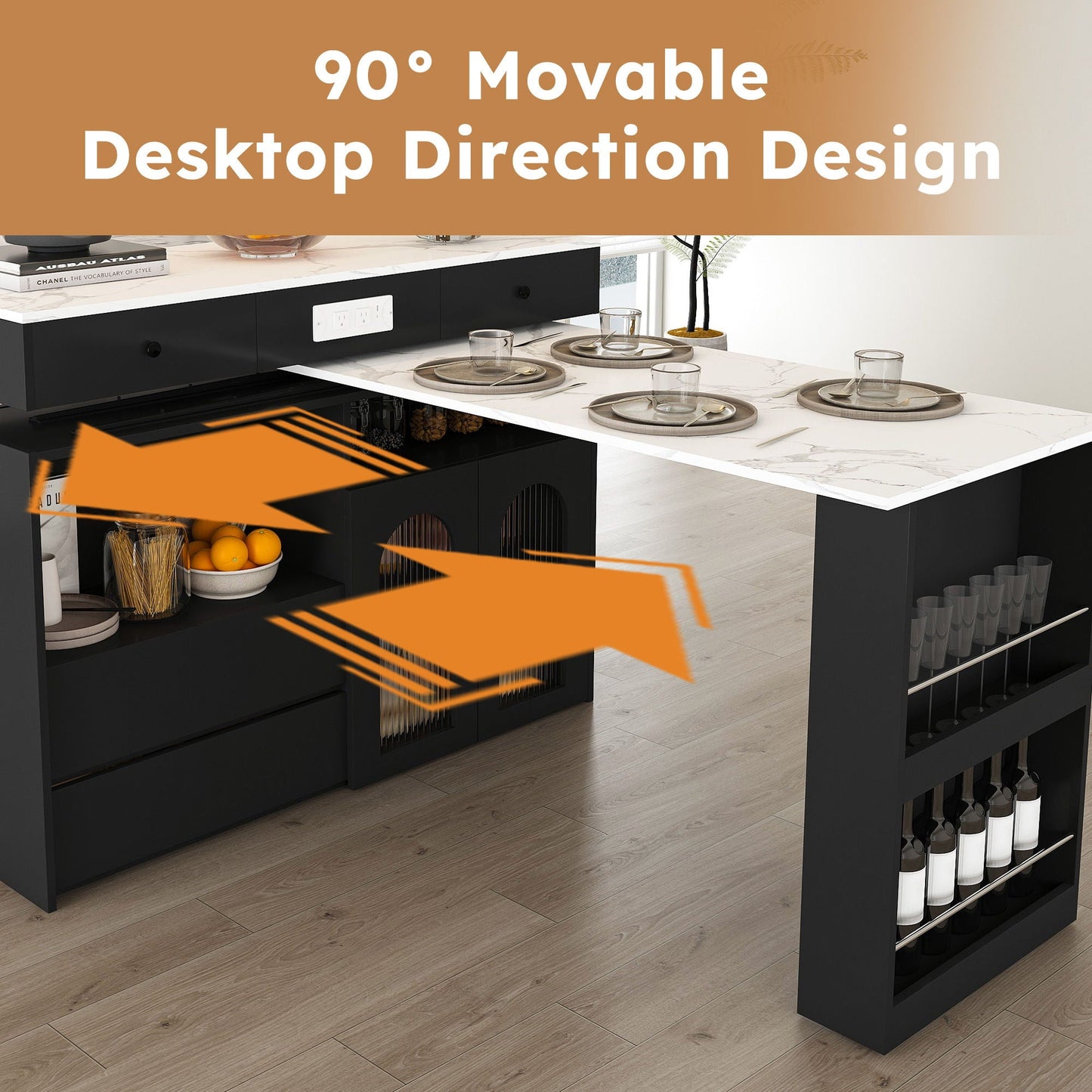 Kitchen Island with Extendable Rotating Table