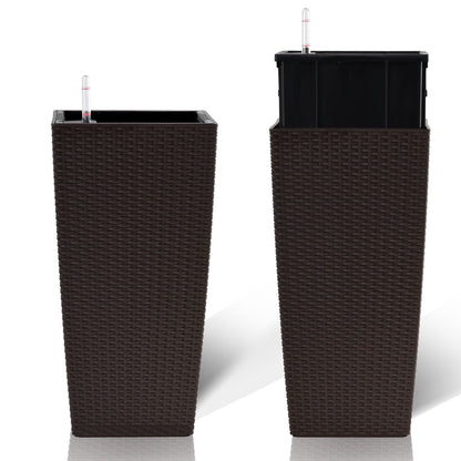 Indoor Outdoor Planter With Automatic Watering System in brown wicker; two planters on Tampa Home & Garden Store