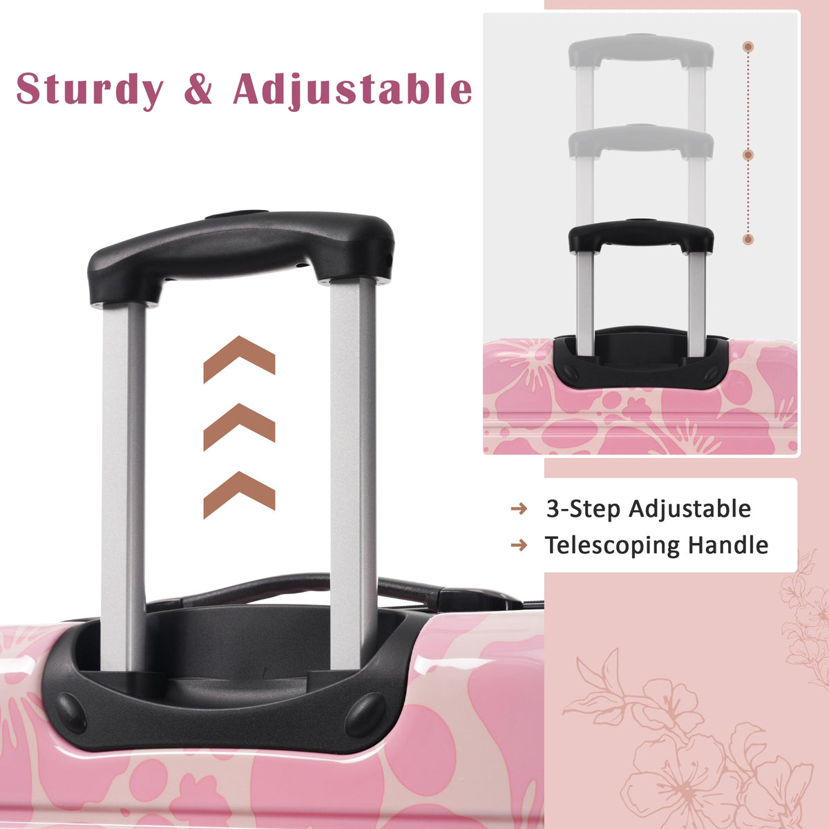 3-piece hardshell spinner luggage set with TSA lock from HouseOfZazla, pink floral pattern on Tampa Home & Garden Store