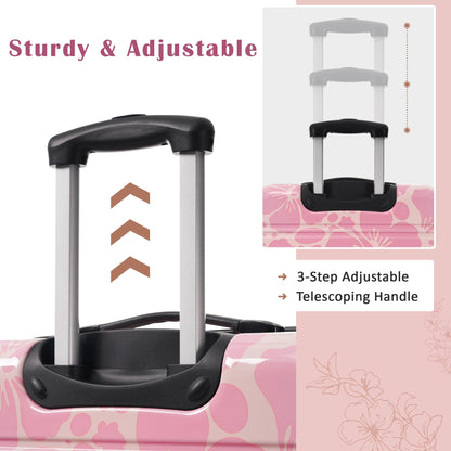 3-piece hardshell spinner luggage set with TSA lock from HouseOfZazla, pink floral pattern on Tampa Home & Garden Store