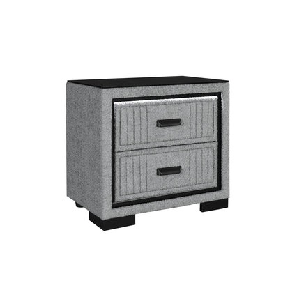 Isaiah 5-Piece Bedroom Set with TV Lift and Fireplace, gray textured cabinet with black top on Tampa Home & Garden Store