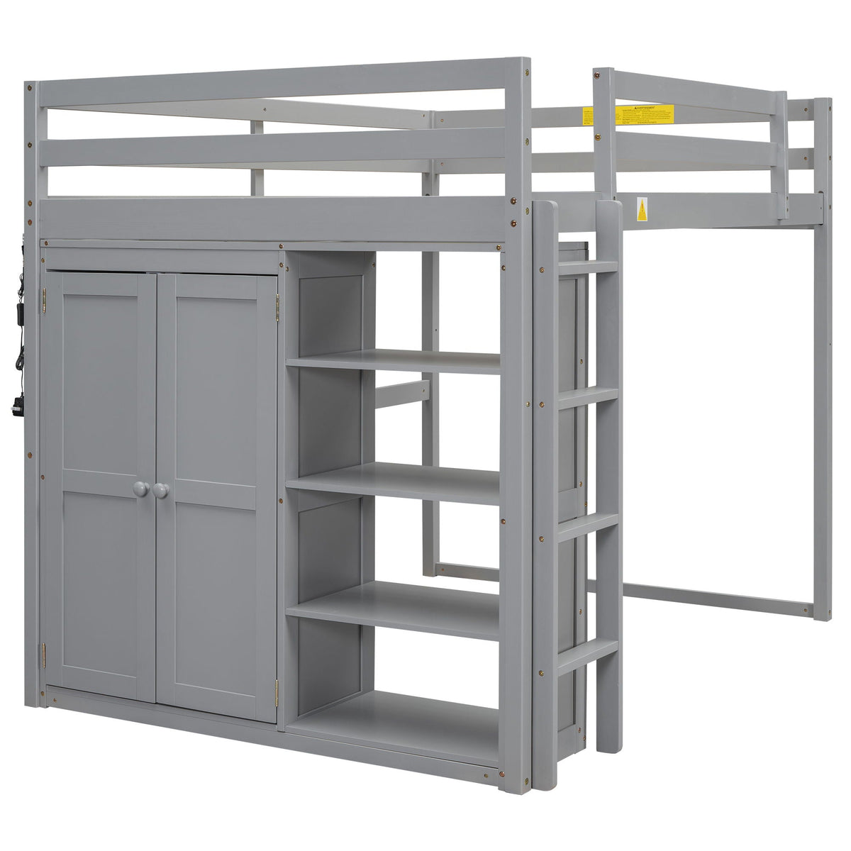 Loft Bed with Built In Wardrobe and Shelves, LED Light, gray wood by HouseOfZazla on Tampa Home & Garden Store